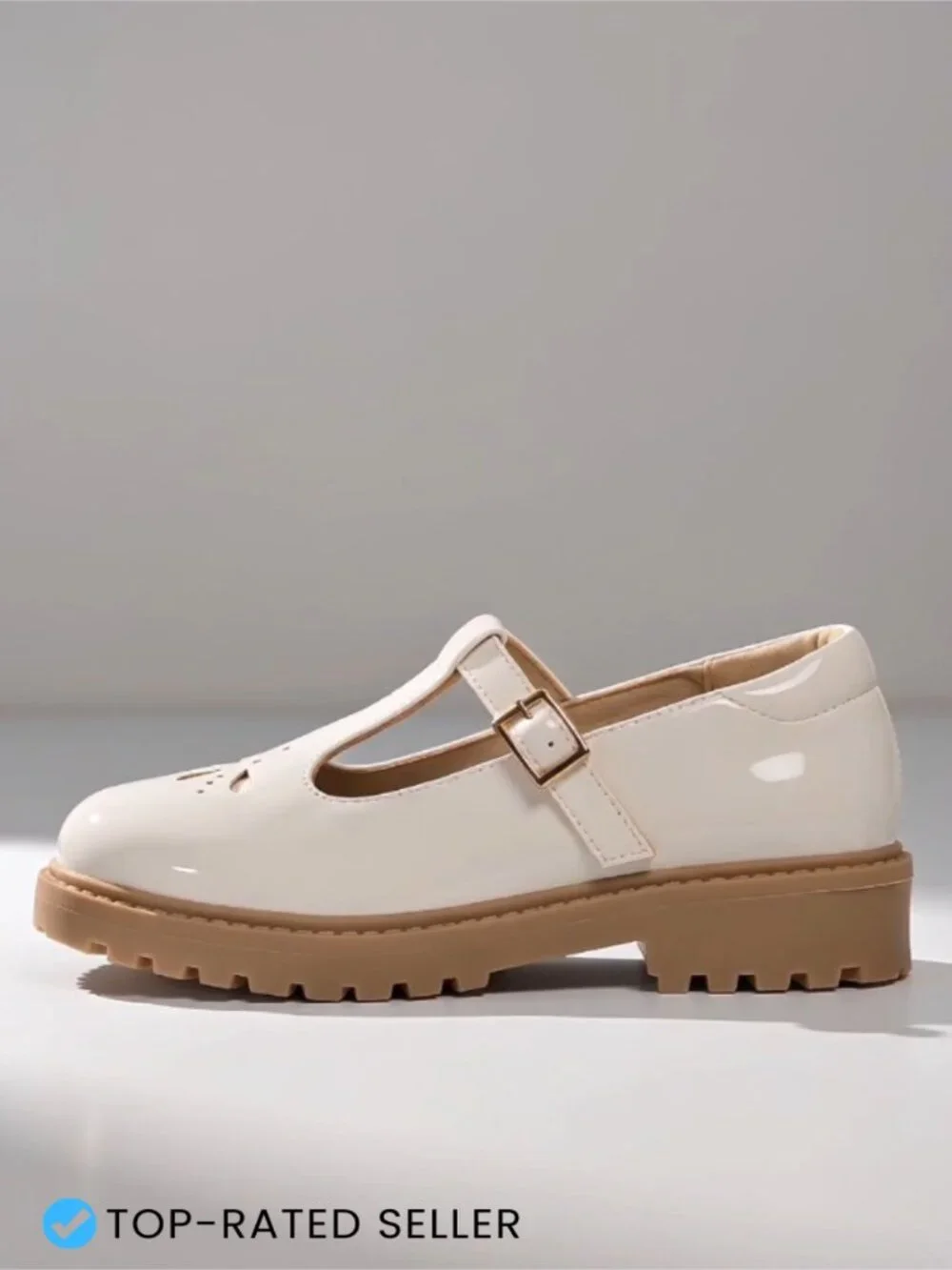 Girls T-Strap Buckle Platform Flats Classic Mary Jane Uniform School Shoes